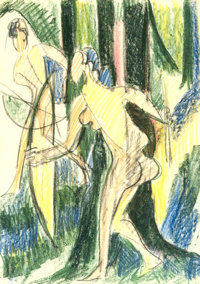 Filles tirant à l’arc dans la forêt - Ernst Ludwig Kirchner